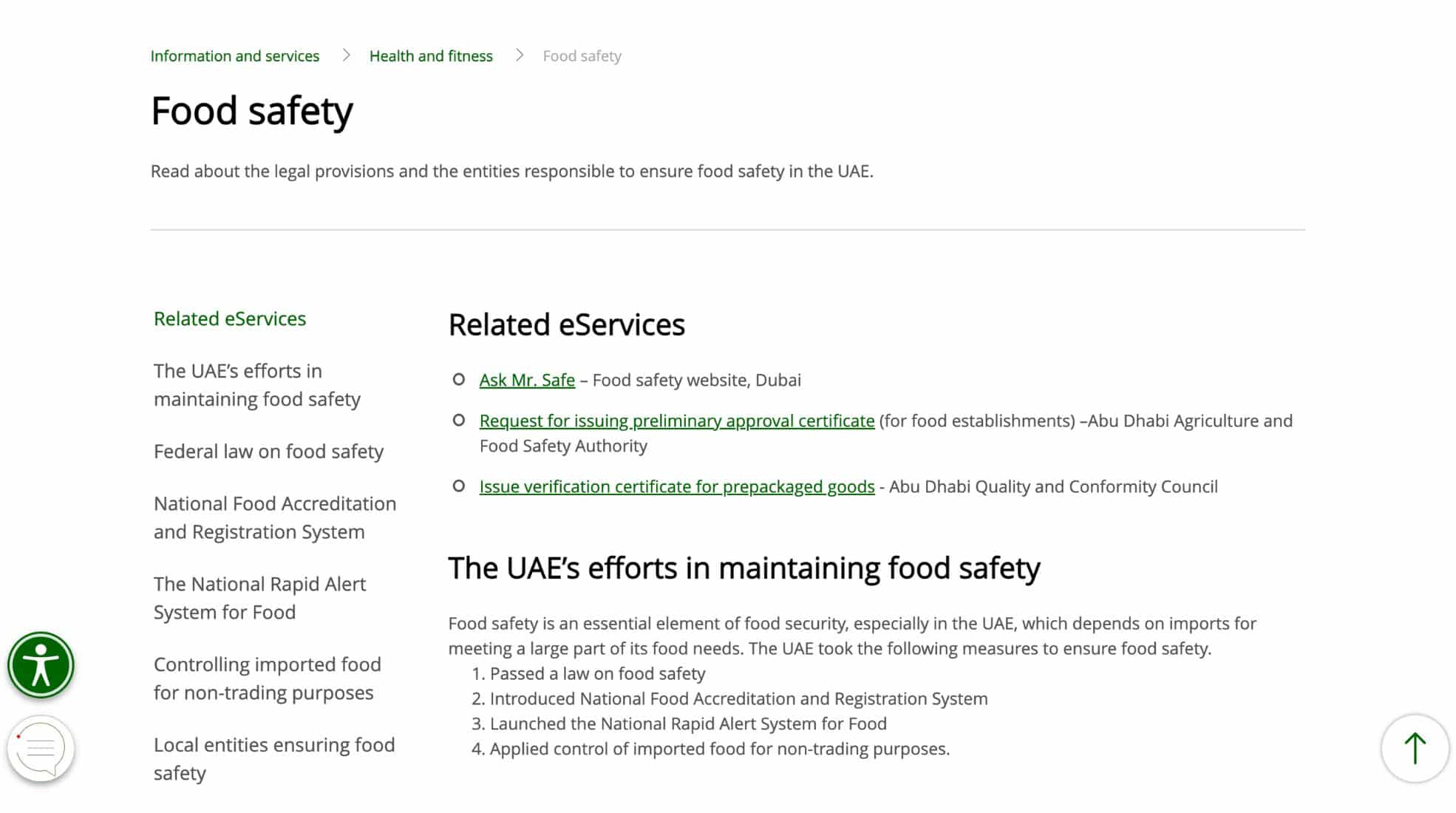 Screenshot Of UAE Ministry Of Food Safety Website