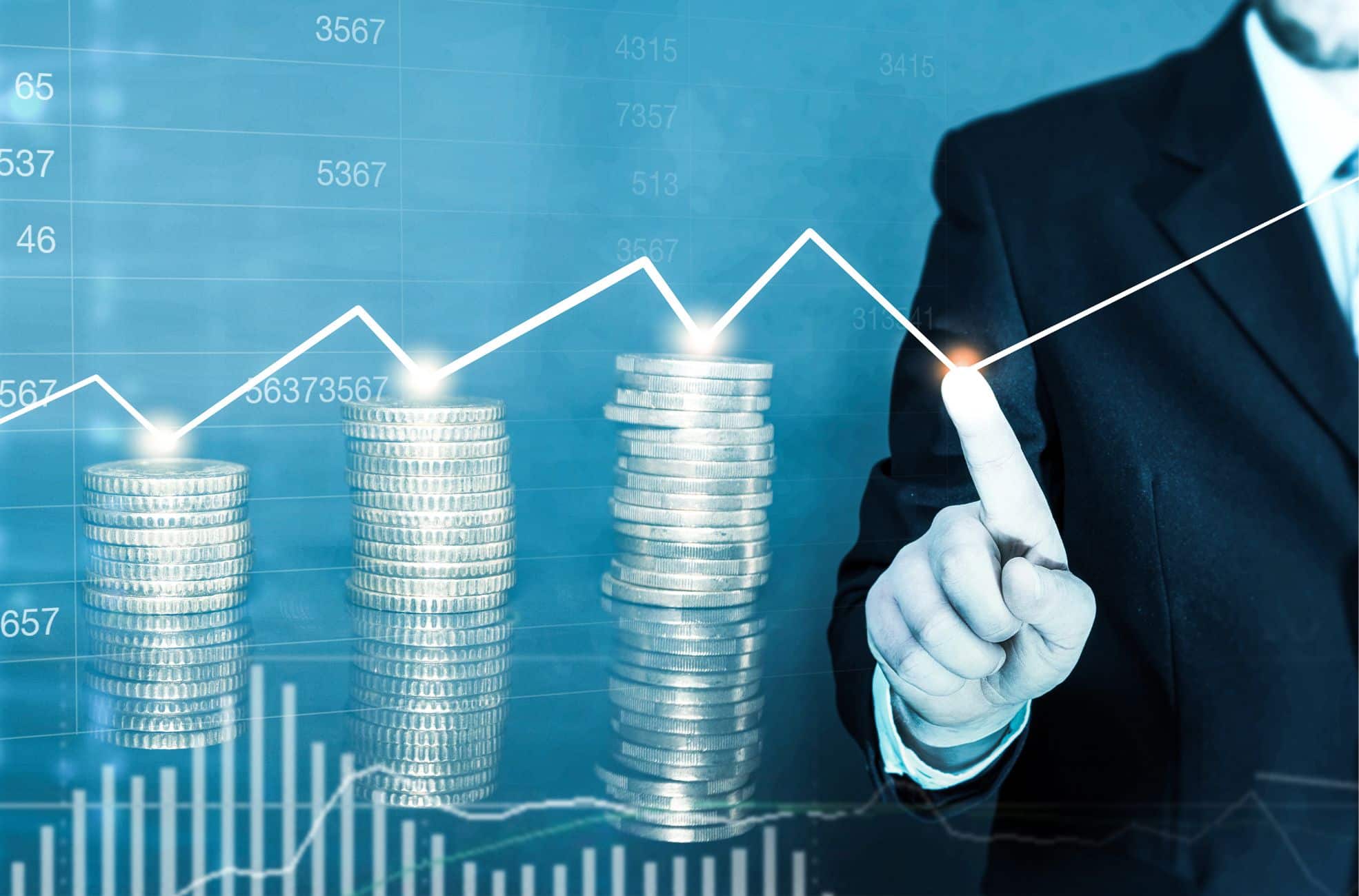 Man With Assets And Arrow Pointing Up