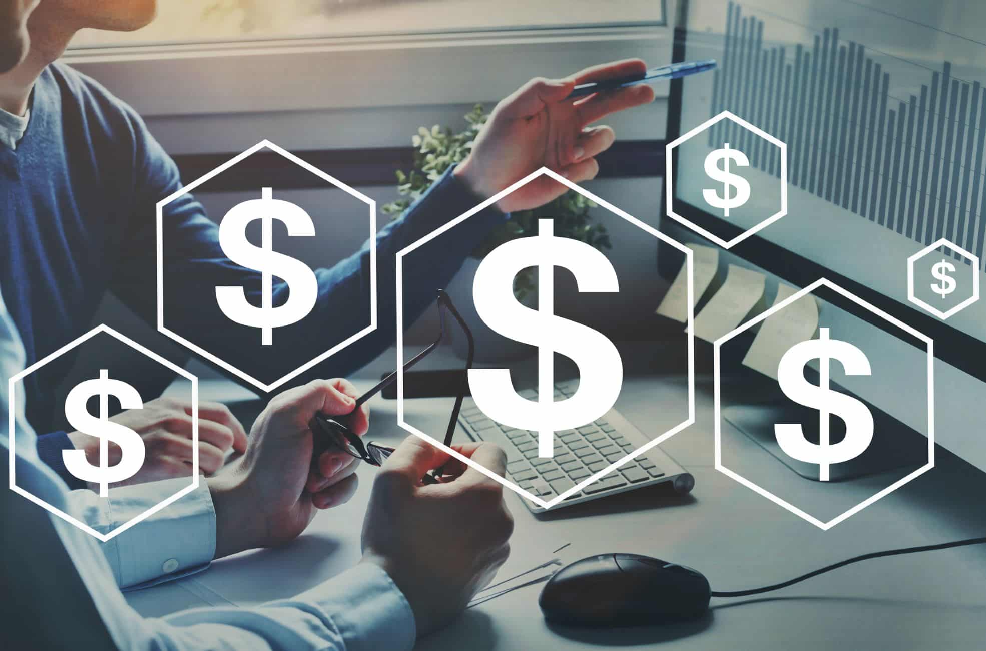 Dollar Signs With Hands And Laptop