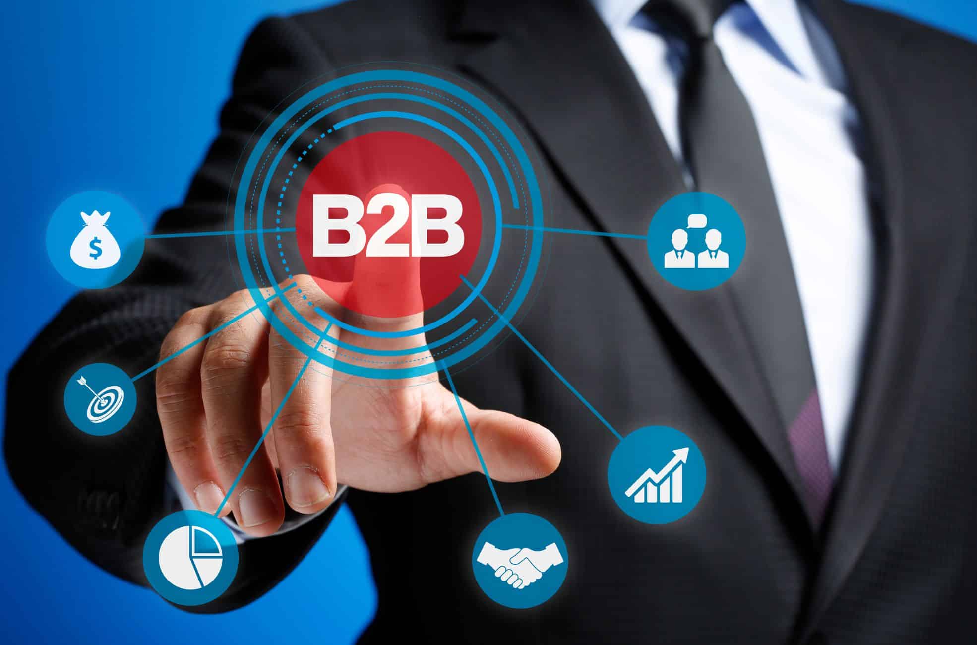 Business Man Pointing To B2B Sign