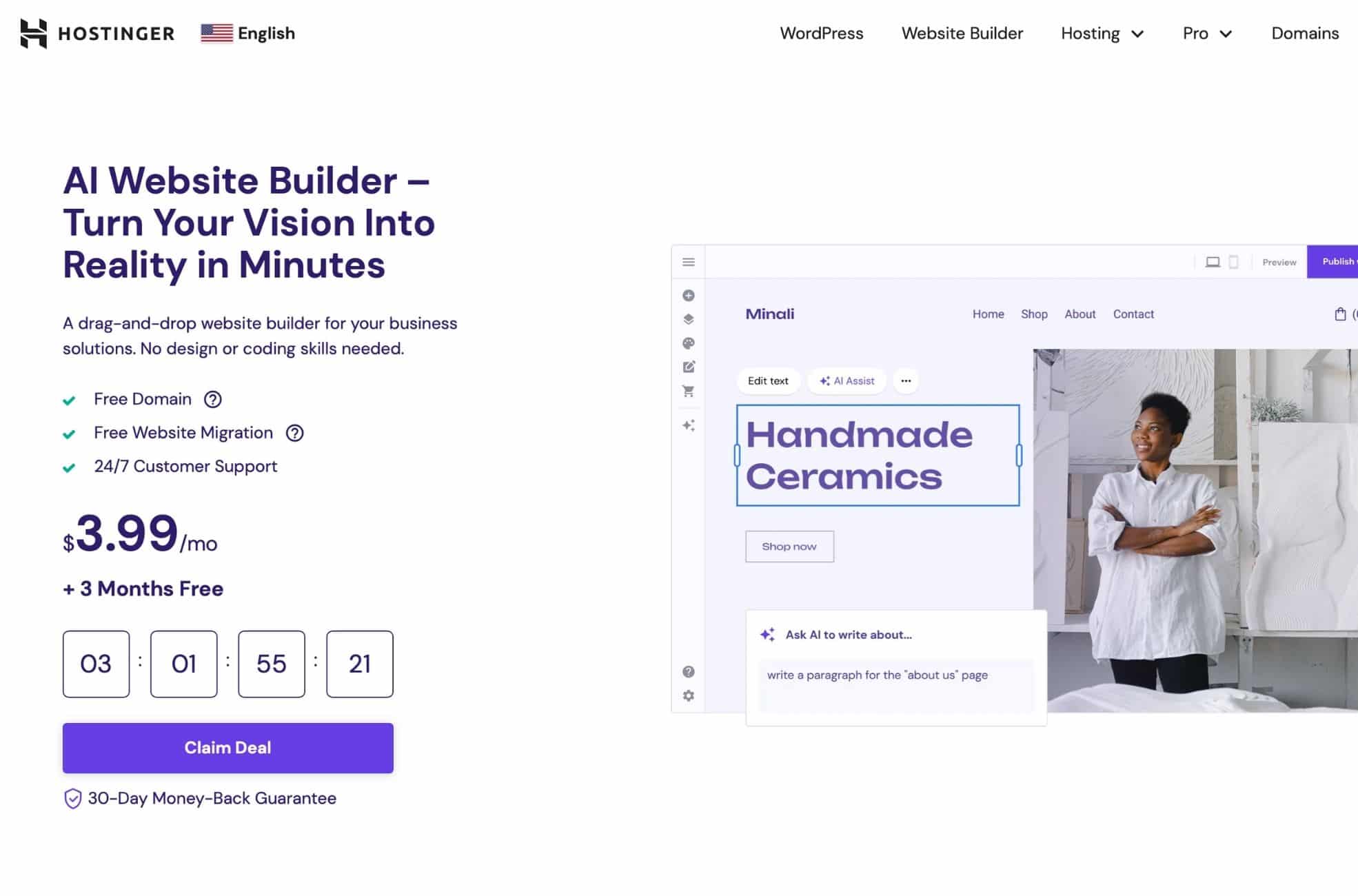 Screenshot Of AI Website Builder Hostinger