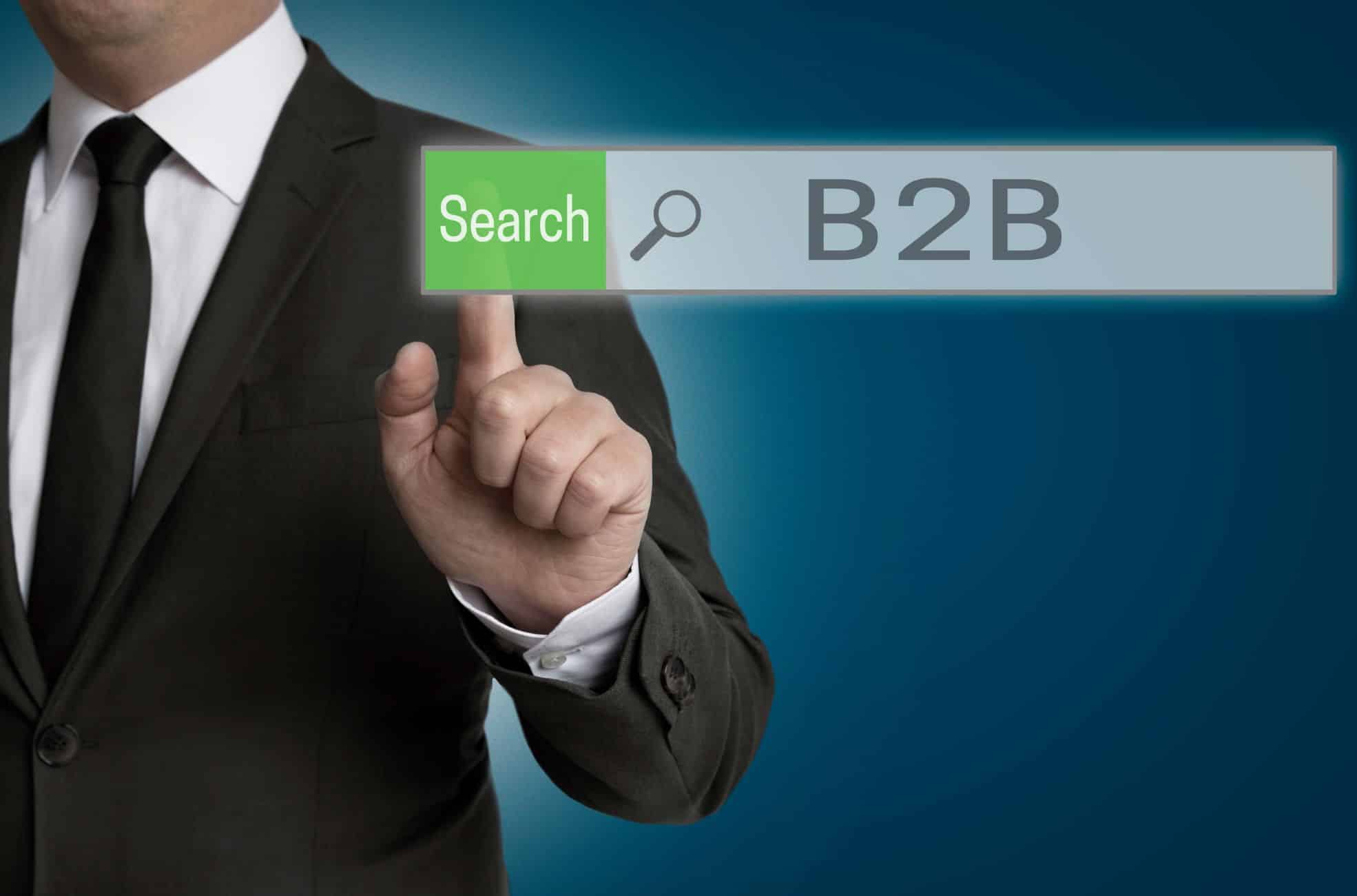 Business Man Pointing To B2B Search Bar