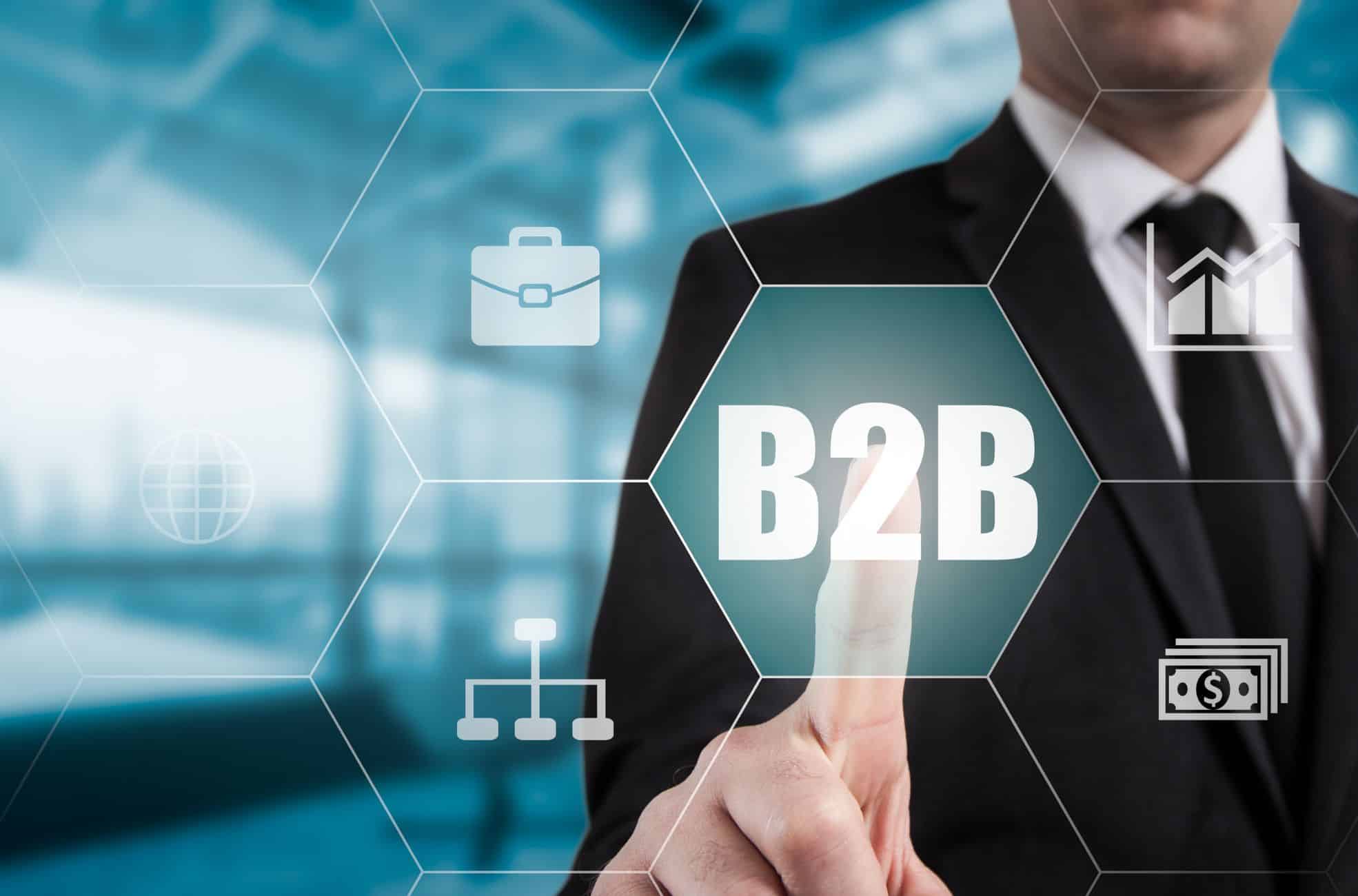 Business Man Pointing To B2B Symbol