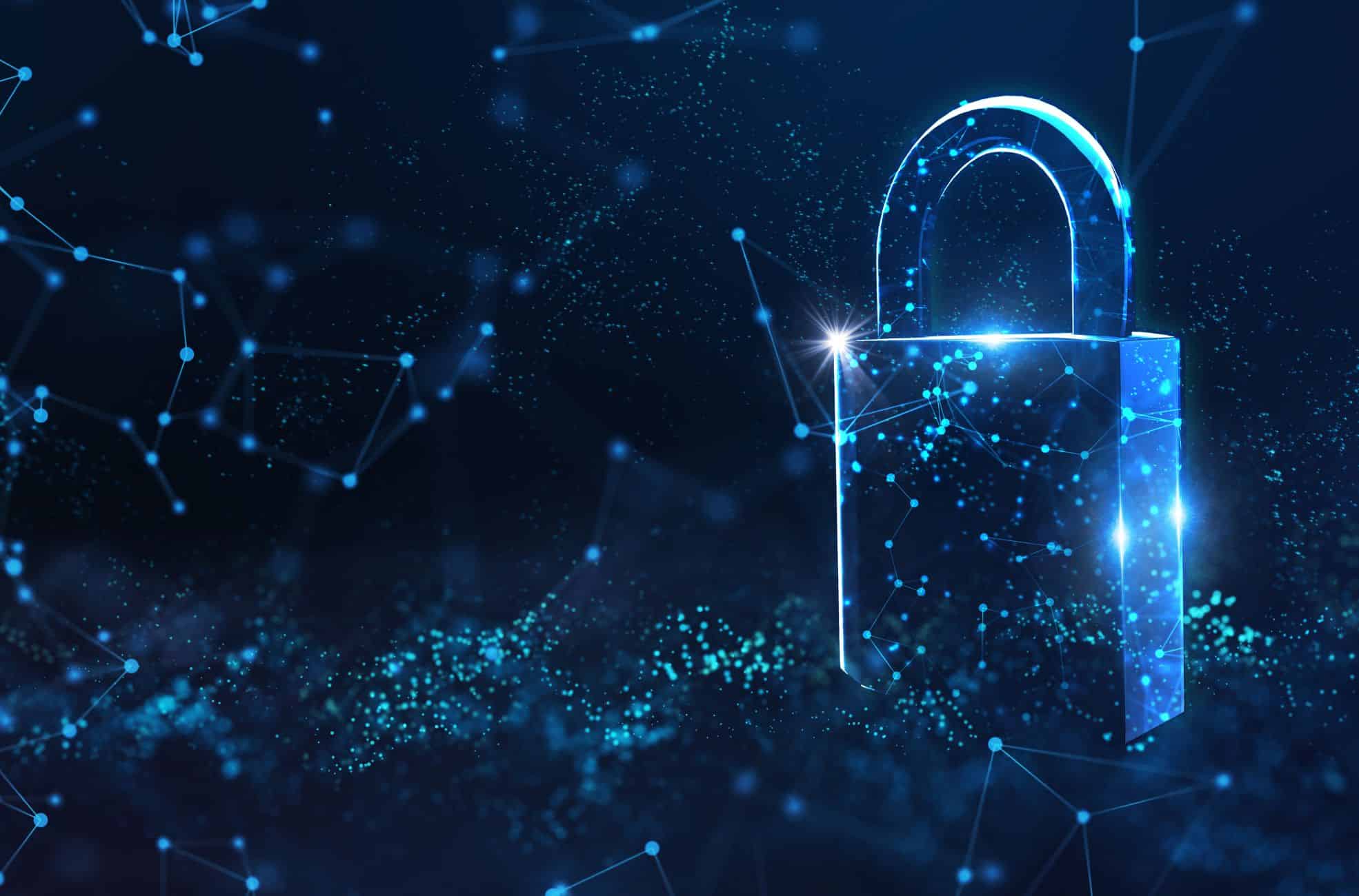 Blue Padlock On Dark Background