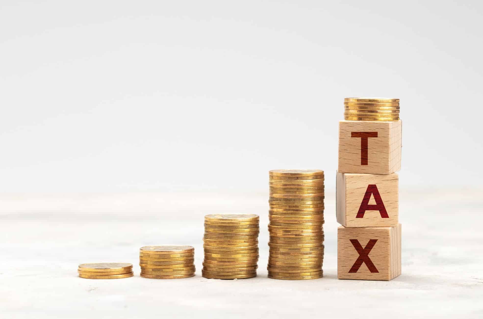 Coins With Building Blocks Spelling Tax