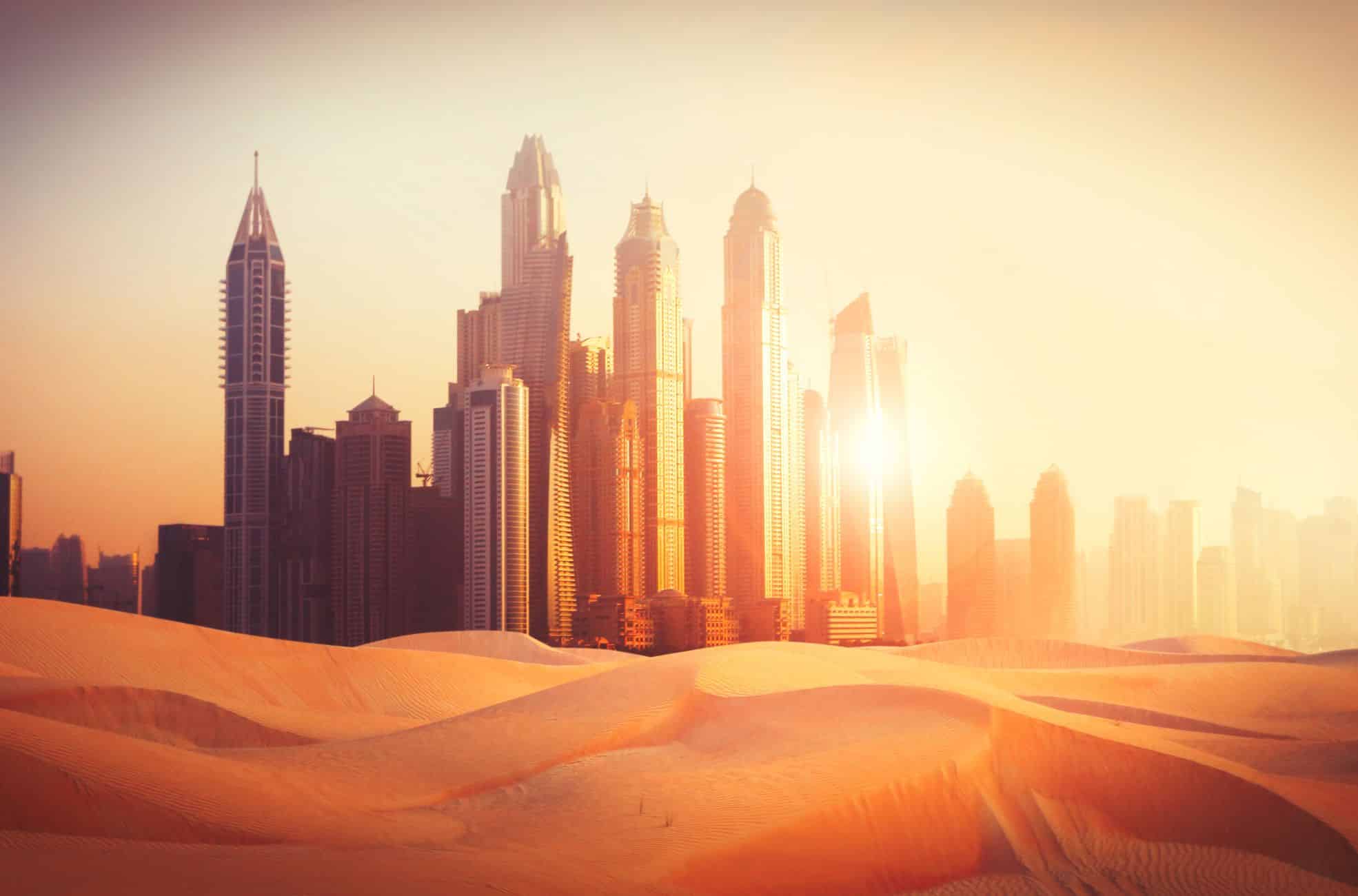 Dubai Sunset With Buildings