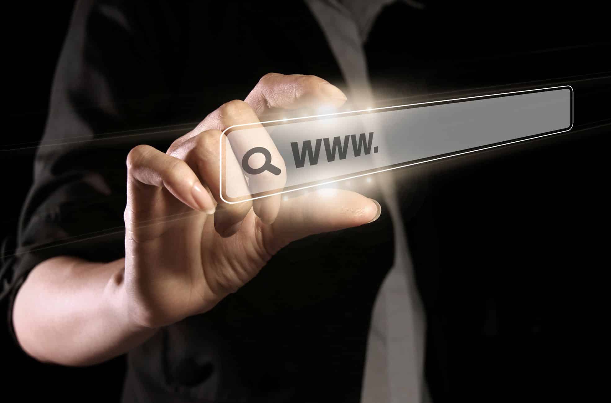 Business Man Holding Website URL Diagram
