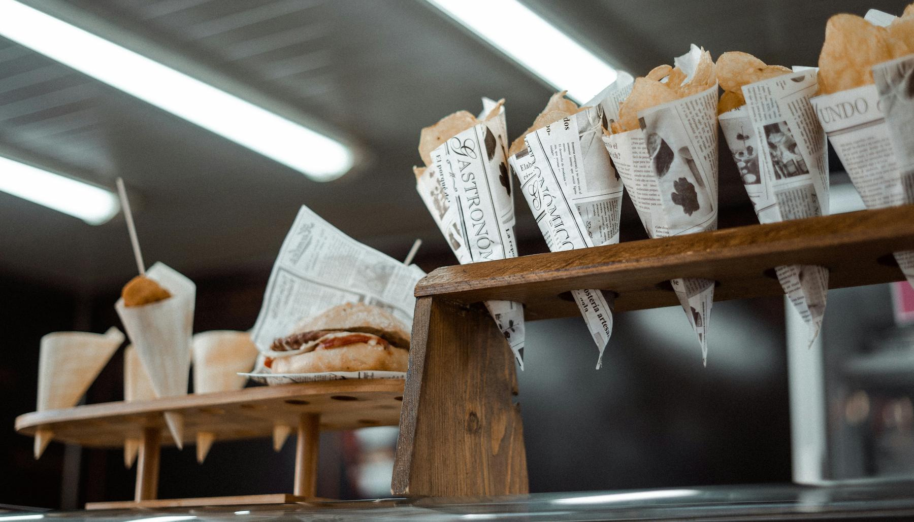 Savoury snacks in a food truck in Dubai.