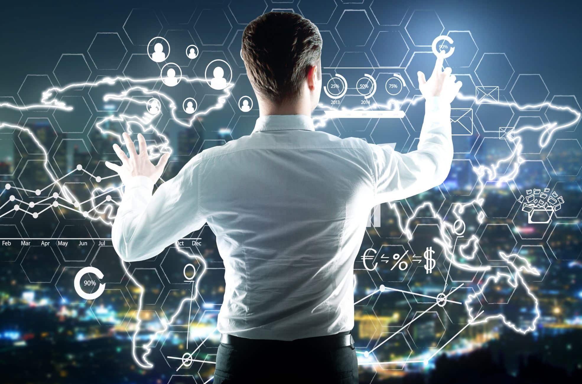 Business Man Looking At International Map