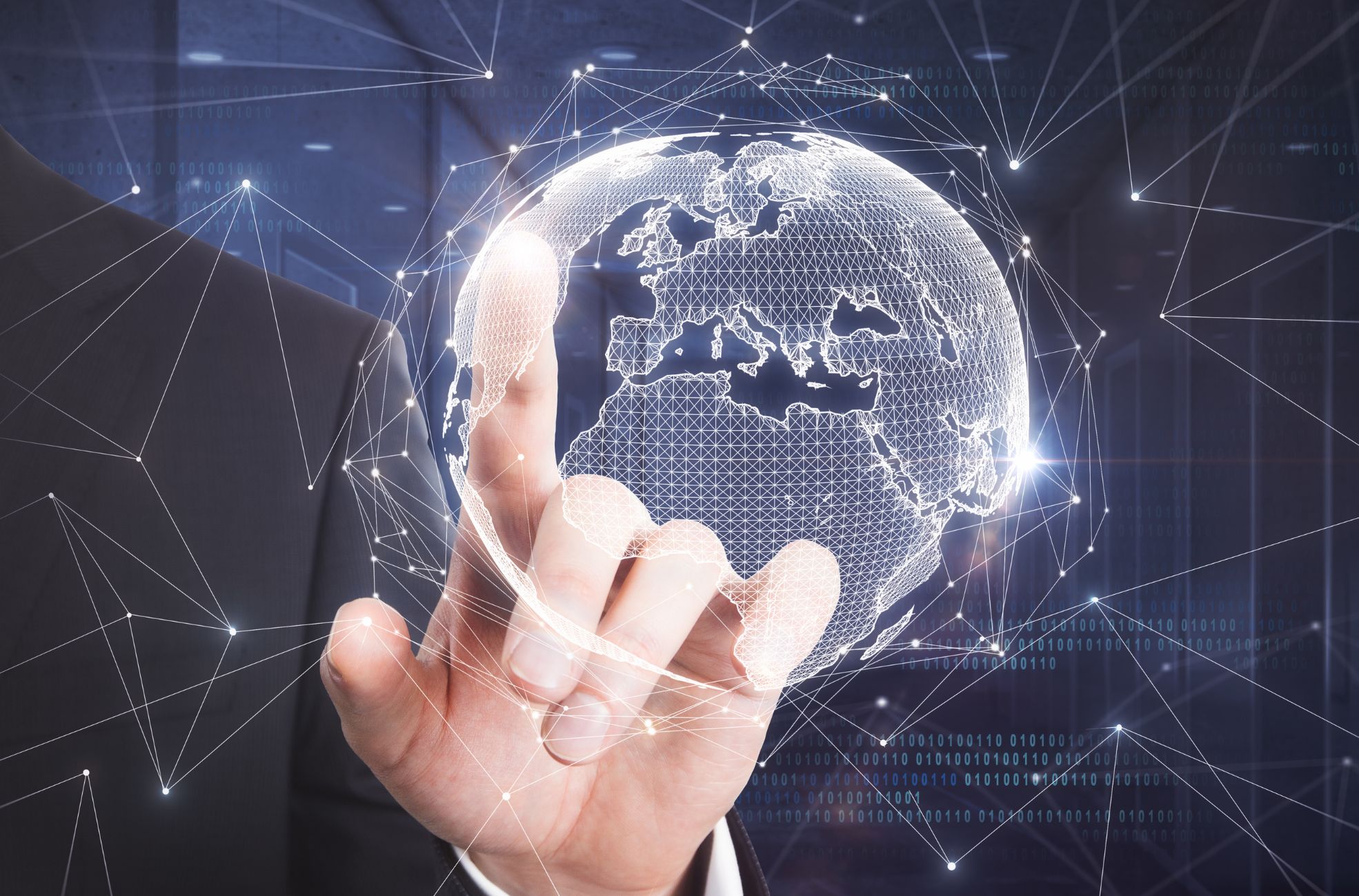 Business Man Pointing At Globe