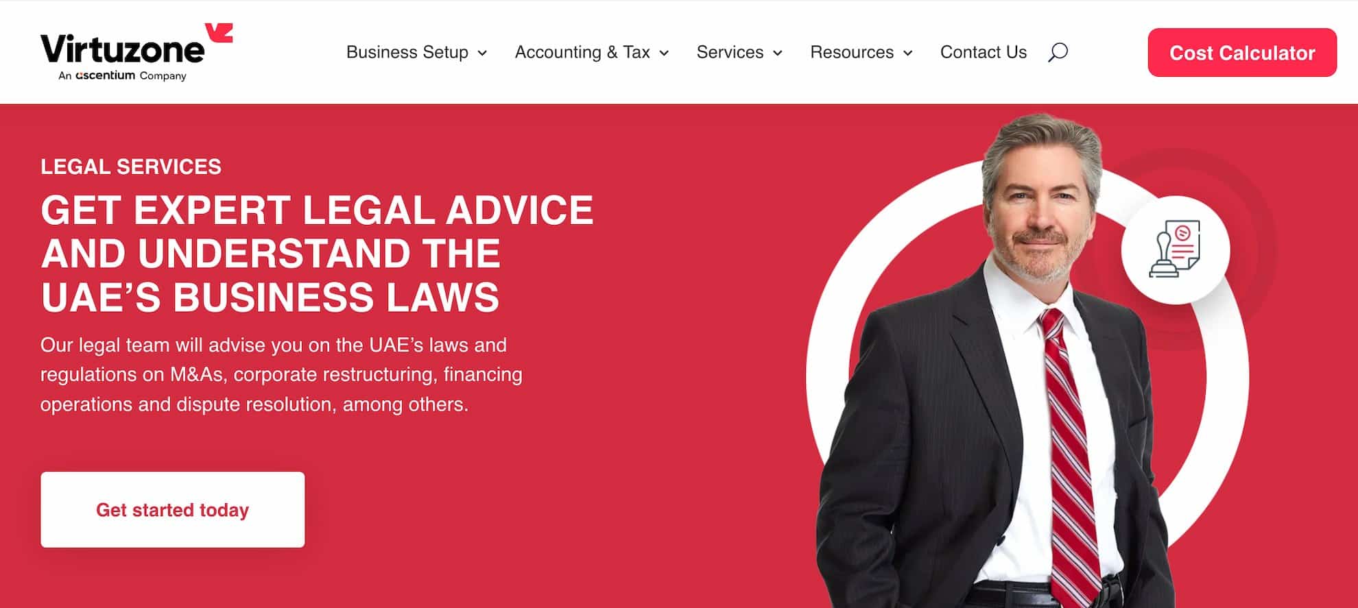 A screenshot from Virtuzone's website showing their legal services they offer.