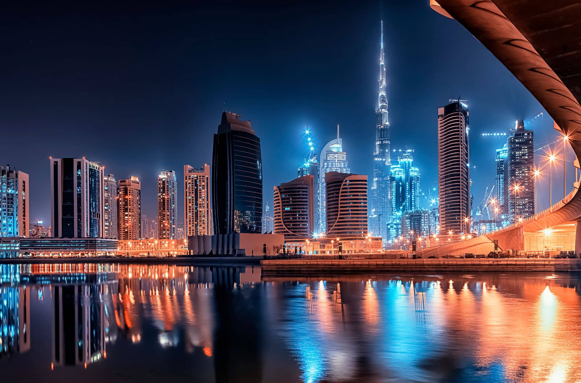 Dubai Skyline And Waterway