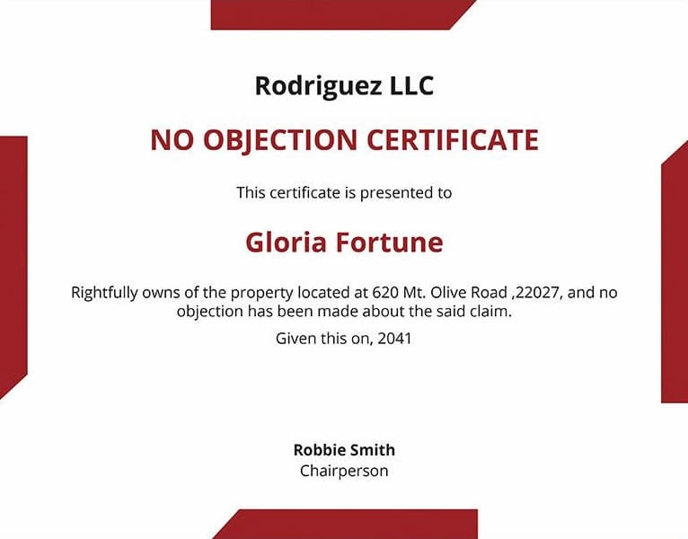 A mock up no objection certificate (NOC).