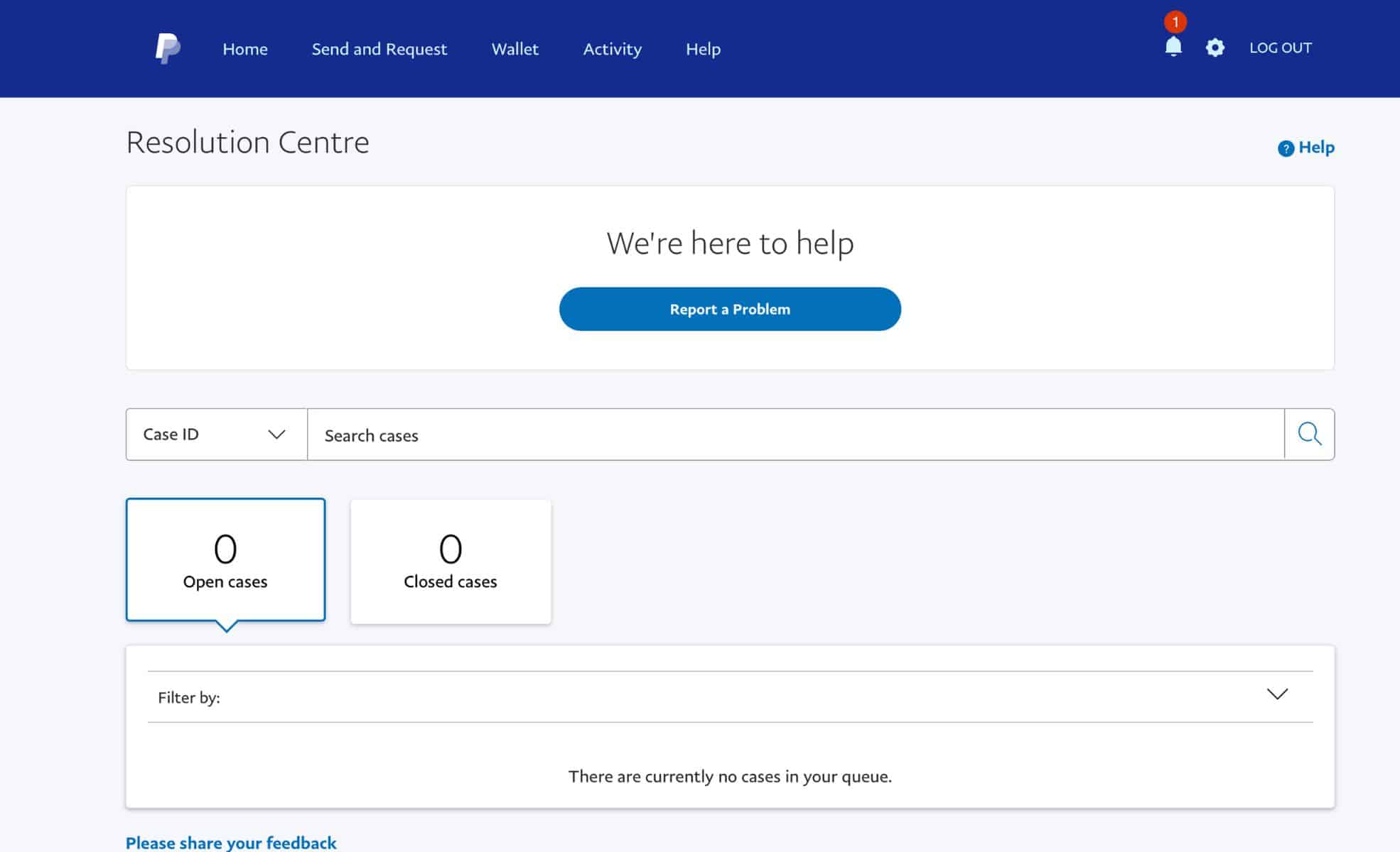 Screenshot Of Paypal Resolution Centre Webpage