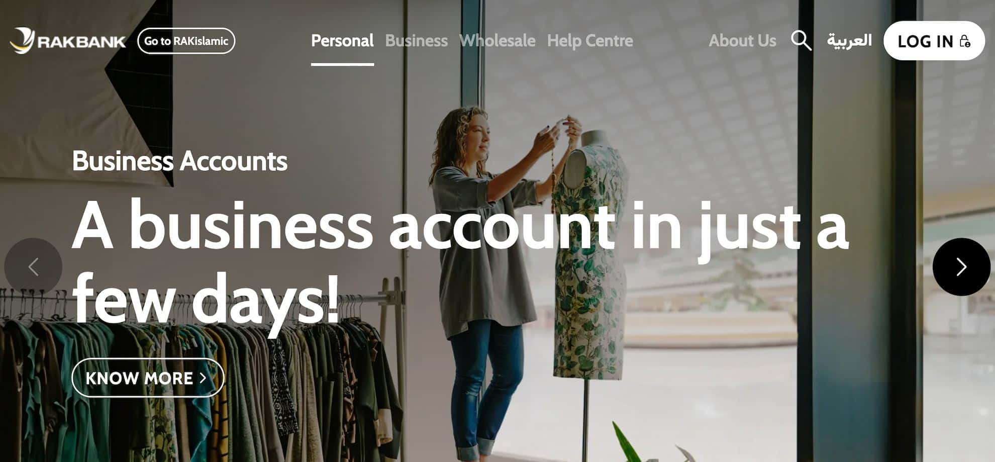 A screenshot from the RAKBANK's official website on account opening.