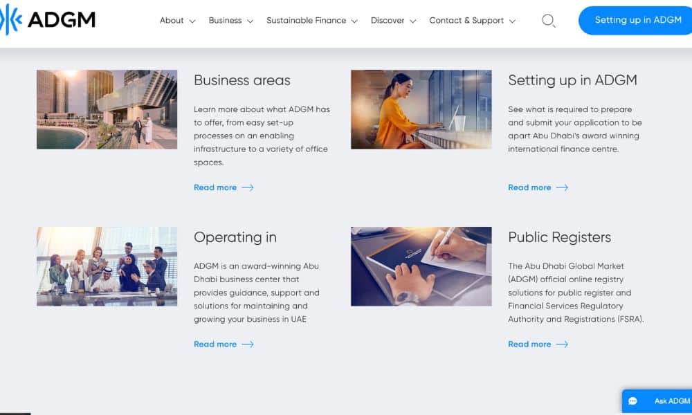 Screenshot Of Abu Dhabi Global Market Website For Setting Up A Business