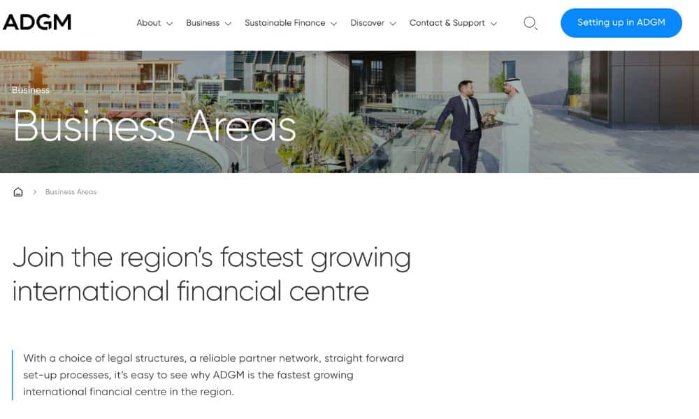 Screenshot Of ADGM Website