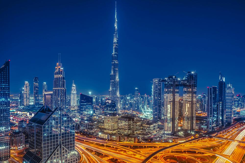 Long exposure of Dubai cityscape at night