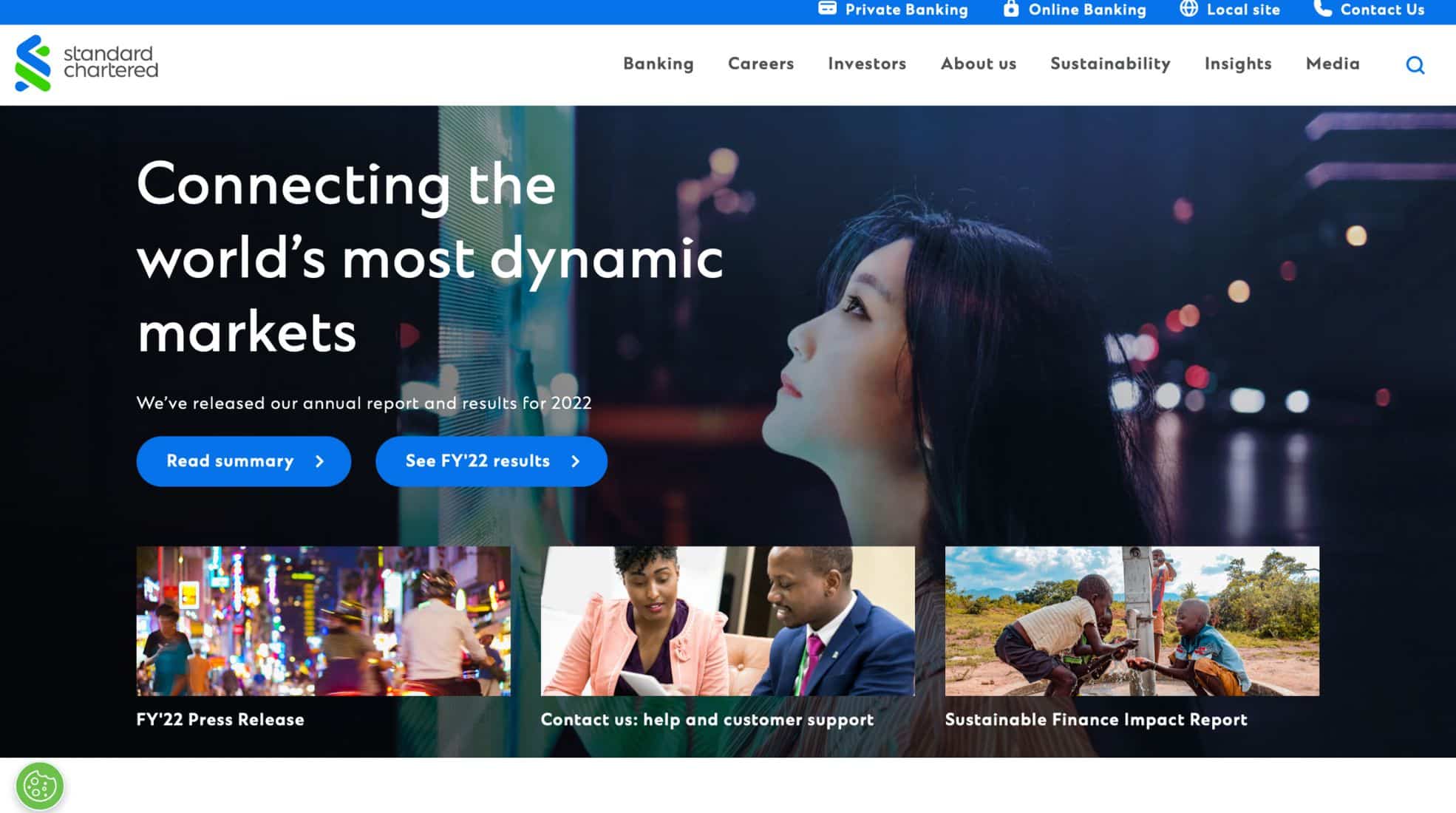 A screenshot of Stanard Charters website, which is an International bank in Dubai.