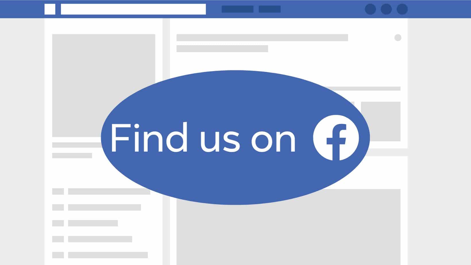Facebook Screen Plus Words "Find Us On Facebook" In Blue Oval