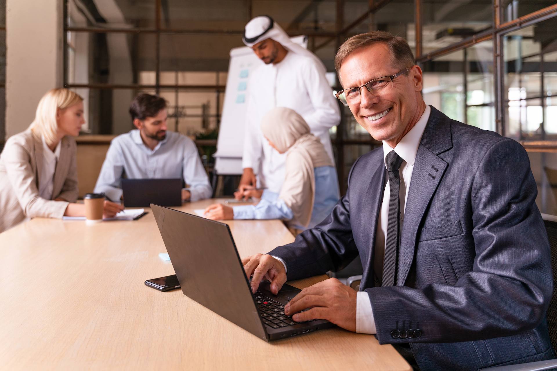 A businessman in Dubai setting up a Free Zone Company (FZCO).