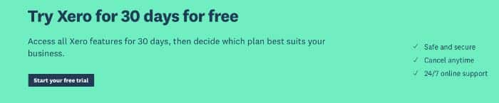 A screenshot of Xero's 30 day free trial.