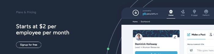 A screenshot of PeopleHum pricing options.