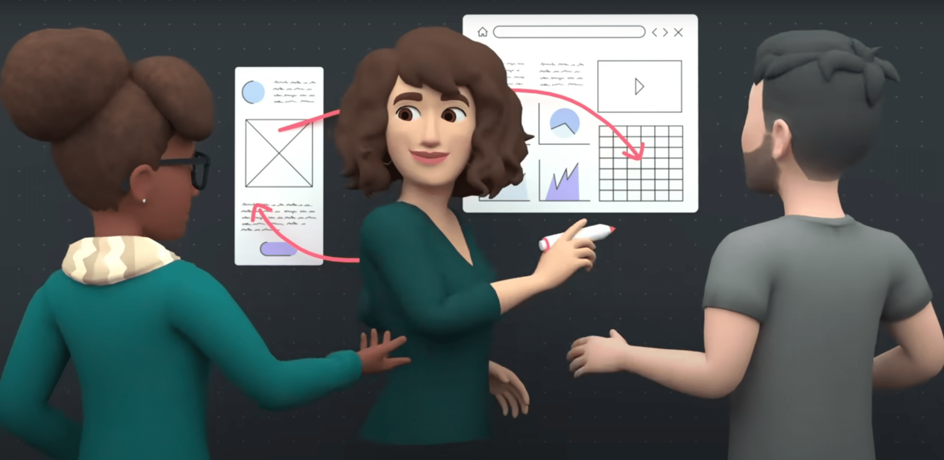 A photo of a woman explaining metaverse business opportunities.