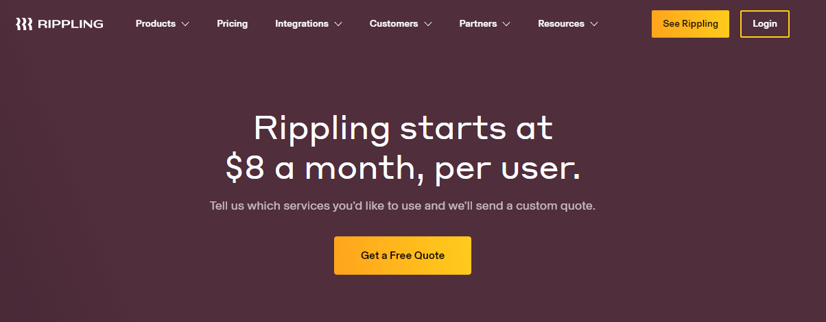 A screenshot of Rippling Payroll payment and pricing options