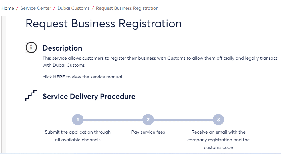 A screenshot of how to apply for a business registration.