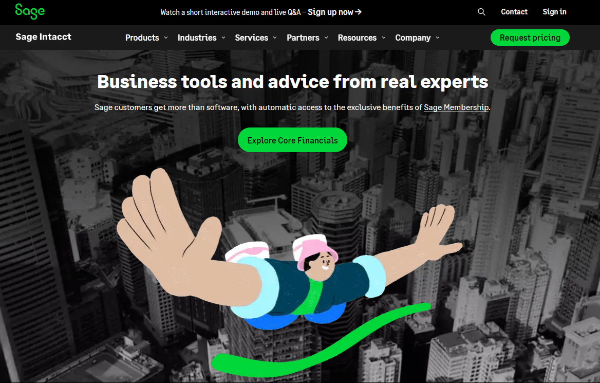 A screenshot of Sage Intacct- The Best ERP Software in UAE for Focus on Financial Management.