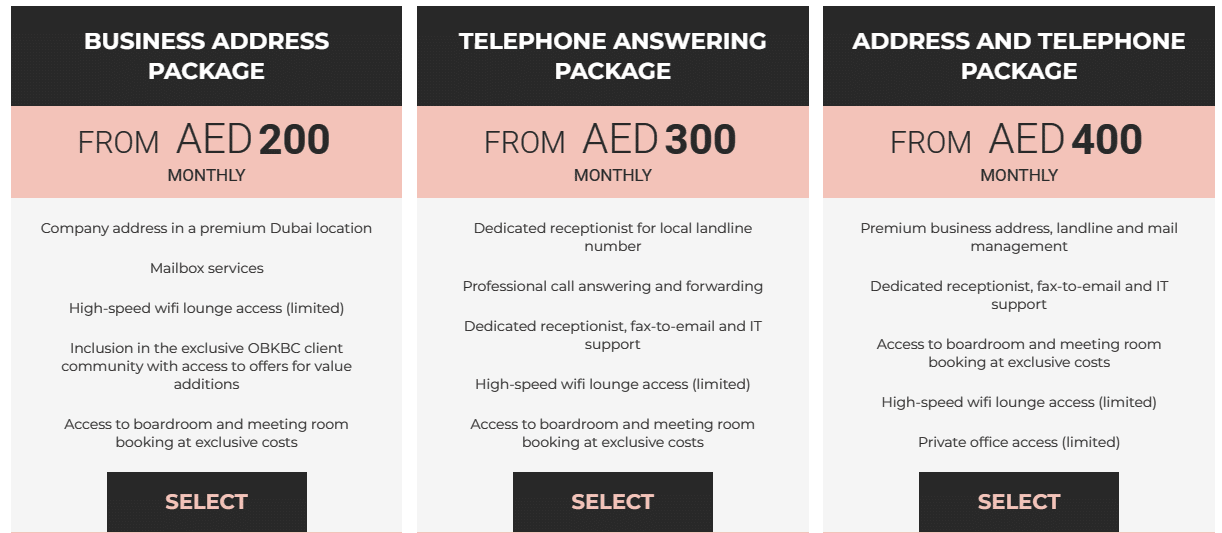 A screenshot of OBK pricing options.