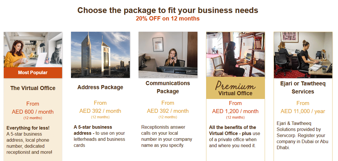 A screenshot of Servcorp pricing options.