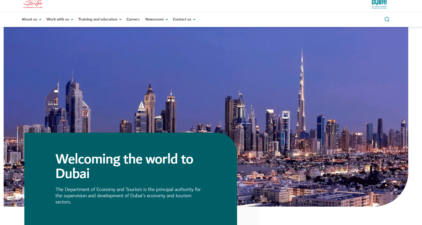 A screenshot of the homepage of the Department of Tourism and Commerce Marketing- which handles tourism tax in Dubai.