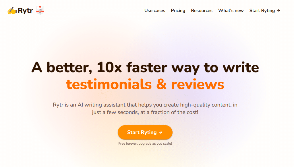 A screenshot of Rytr- one of the most affordable AI tools for writing.